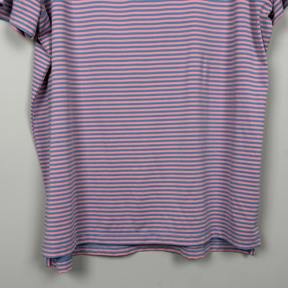 J. Crew Performance Men's Short Sleeve Polo Shirt - Blue and Pink Stripes SZ‎ XL